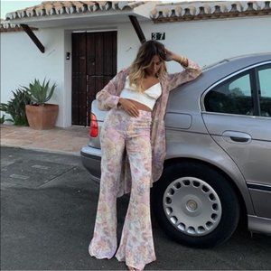 Zara Size XS Champagne Floral Printed Flare pants